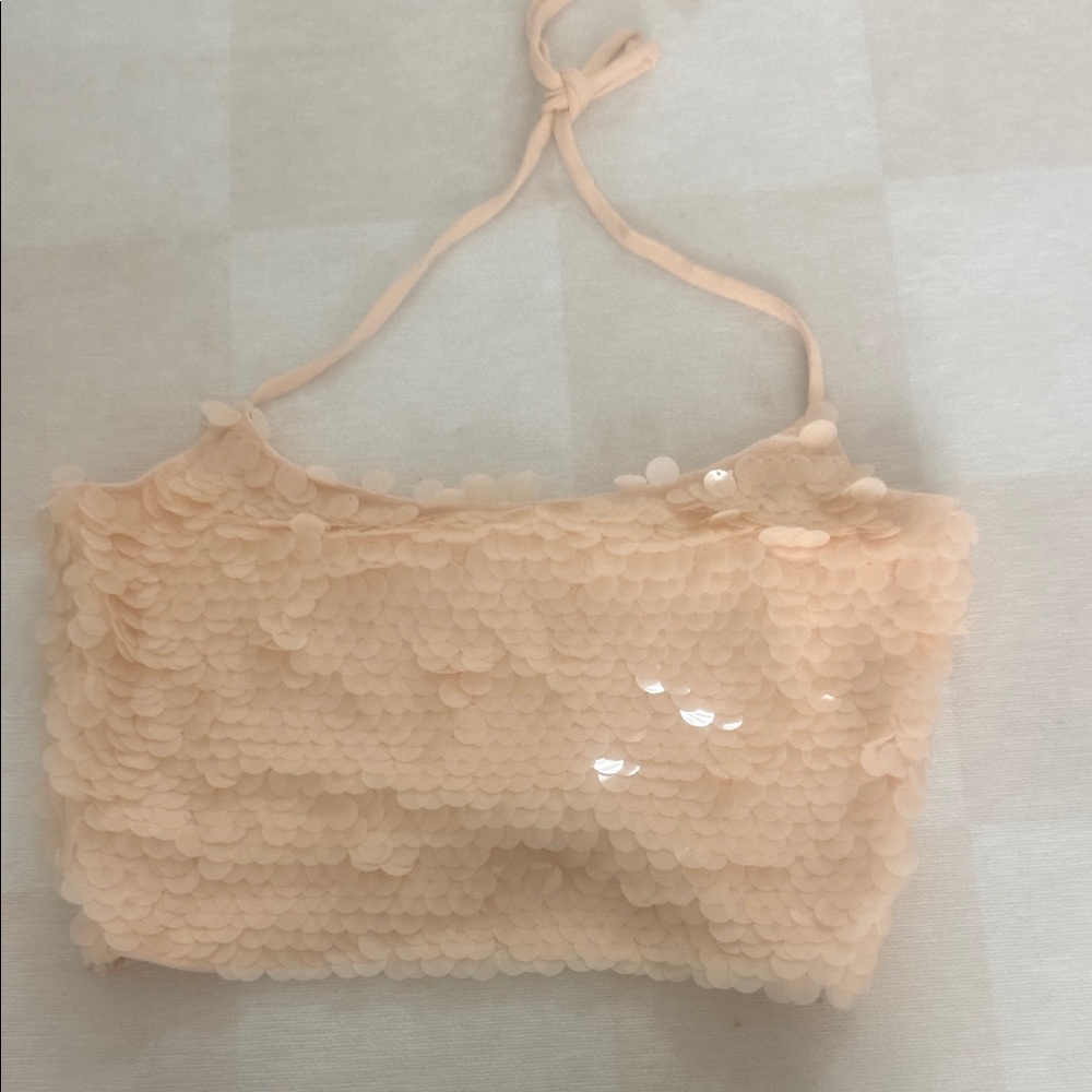 Peach Sequin Crop Top
